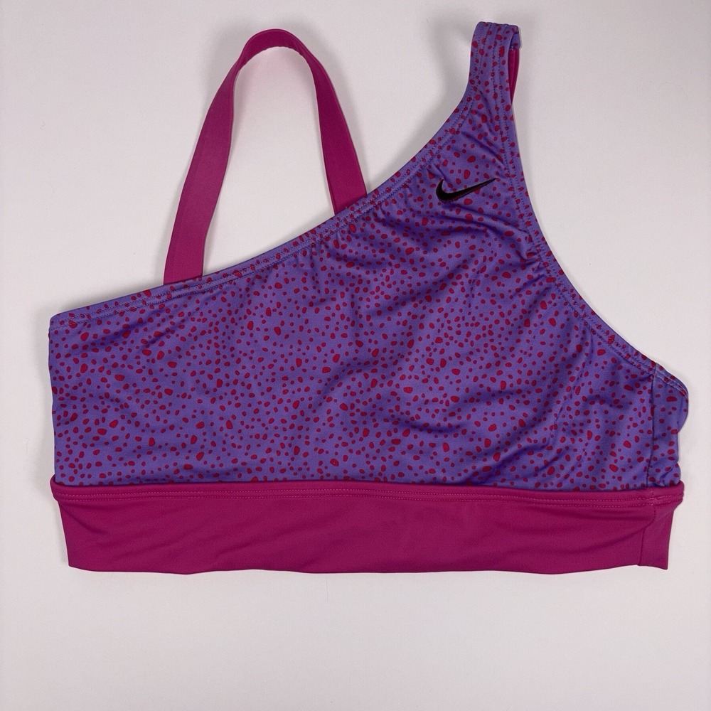 Nike Swim Youth Girls Bikini Top Pink Purple Dots Asymmetrical Bralette Size L
